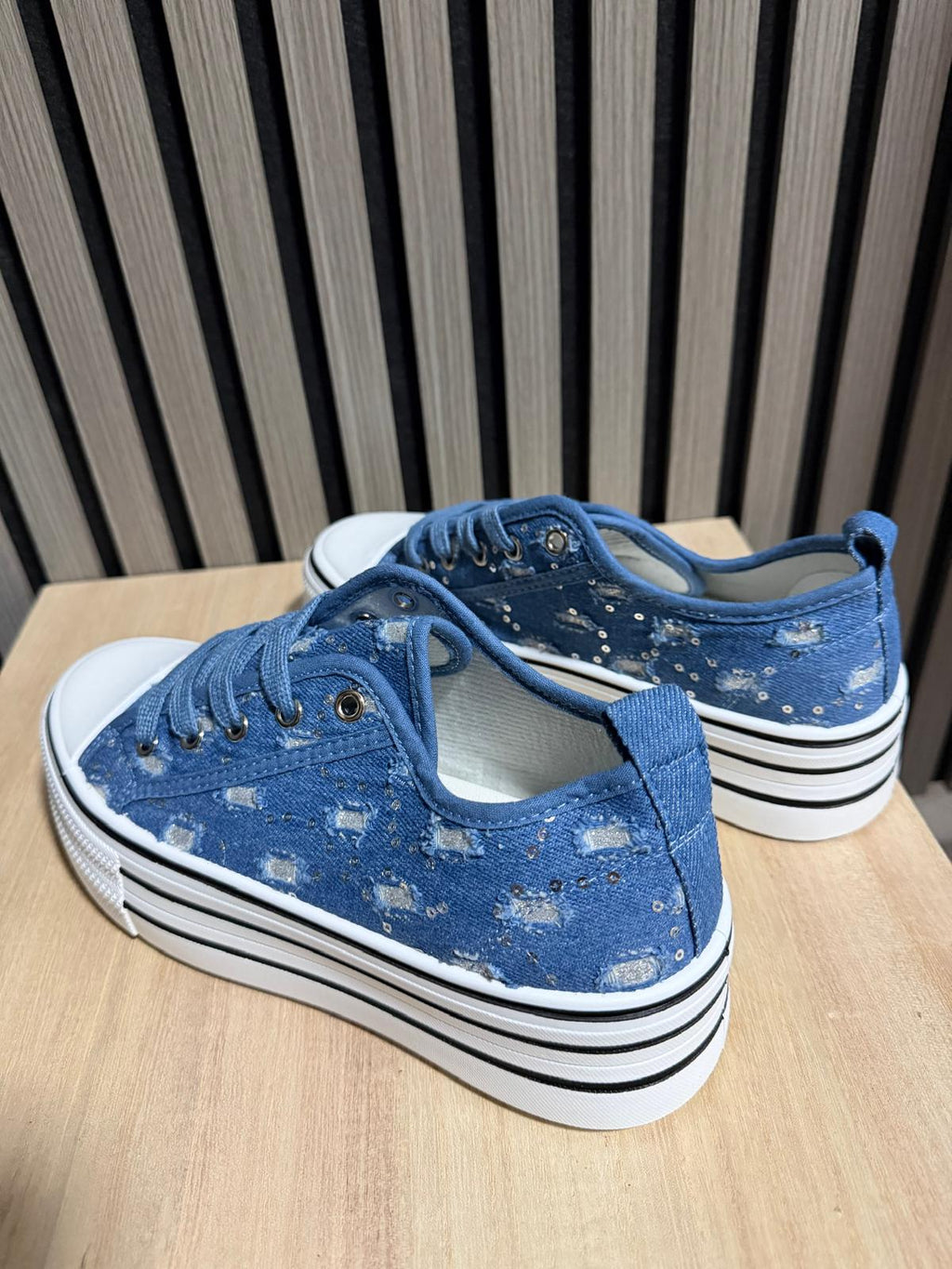 Zapatillas bambas de tela azul