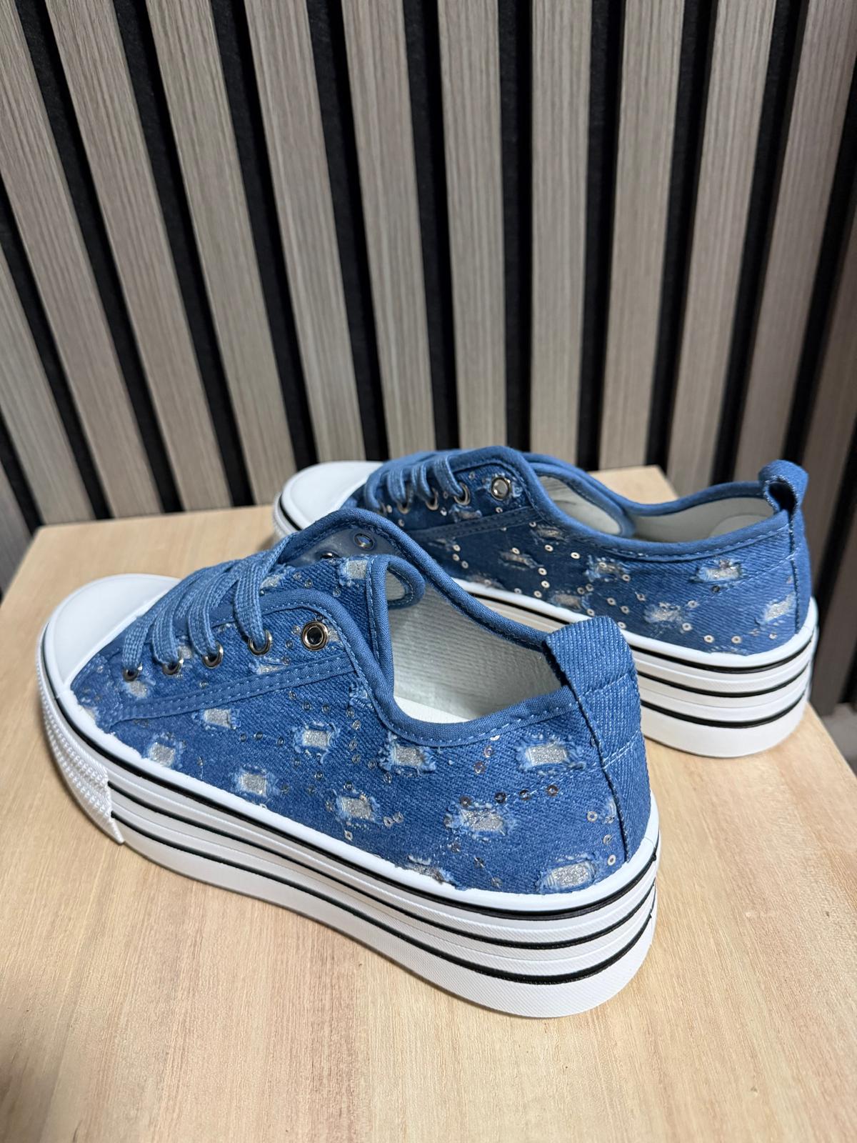 Zapatillas bambas de tela azul